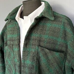 MNML Heavy Woven Shacket | Size XL | Boxy Fit - Camo Green Flannel Shirt Jacket